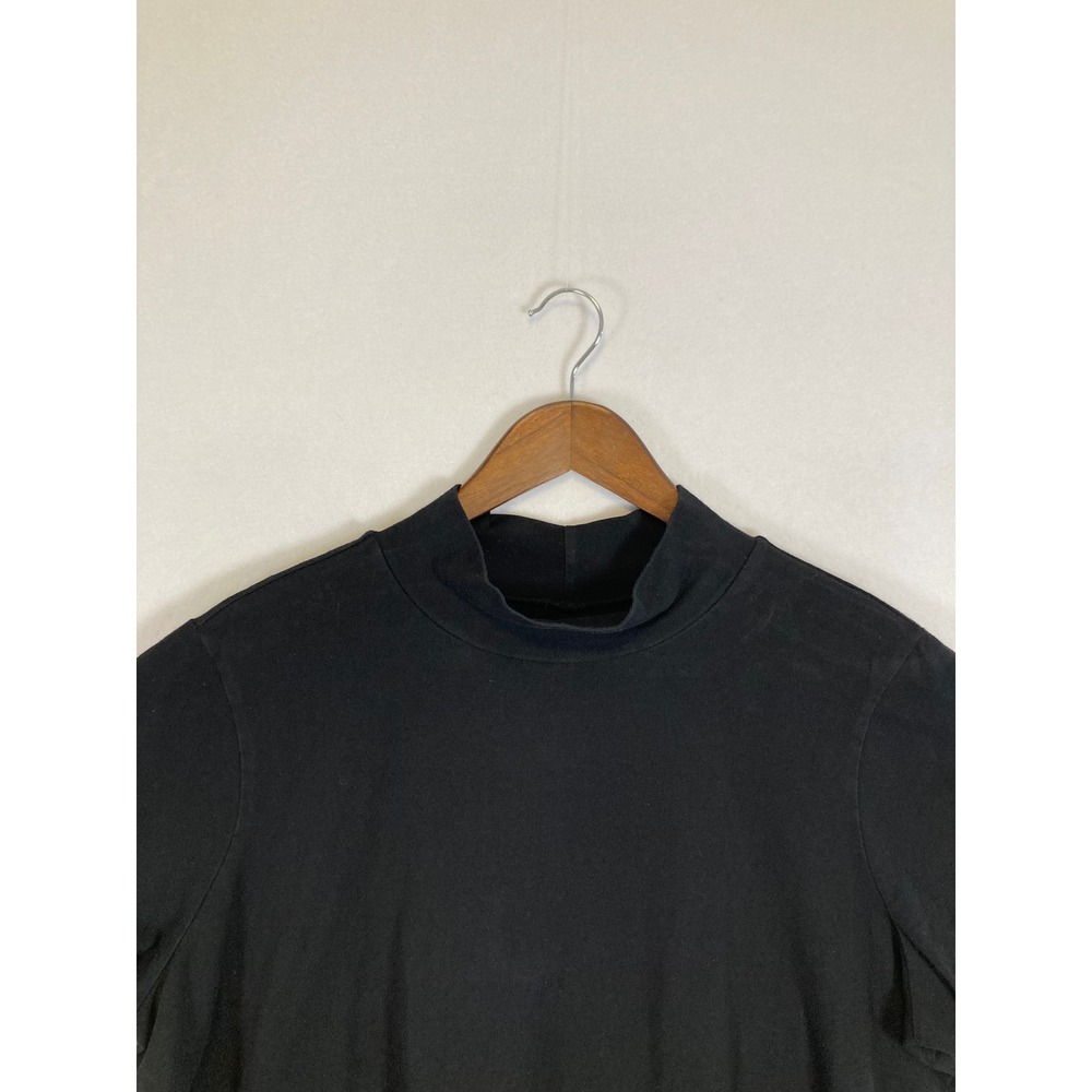 Denim & Co Essentials Mock Neck Top Womens 1X Black Short Sleeve Stretch Tee - Picture 4 of 9